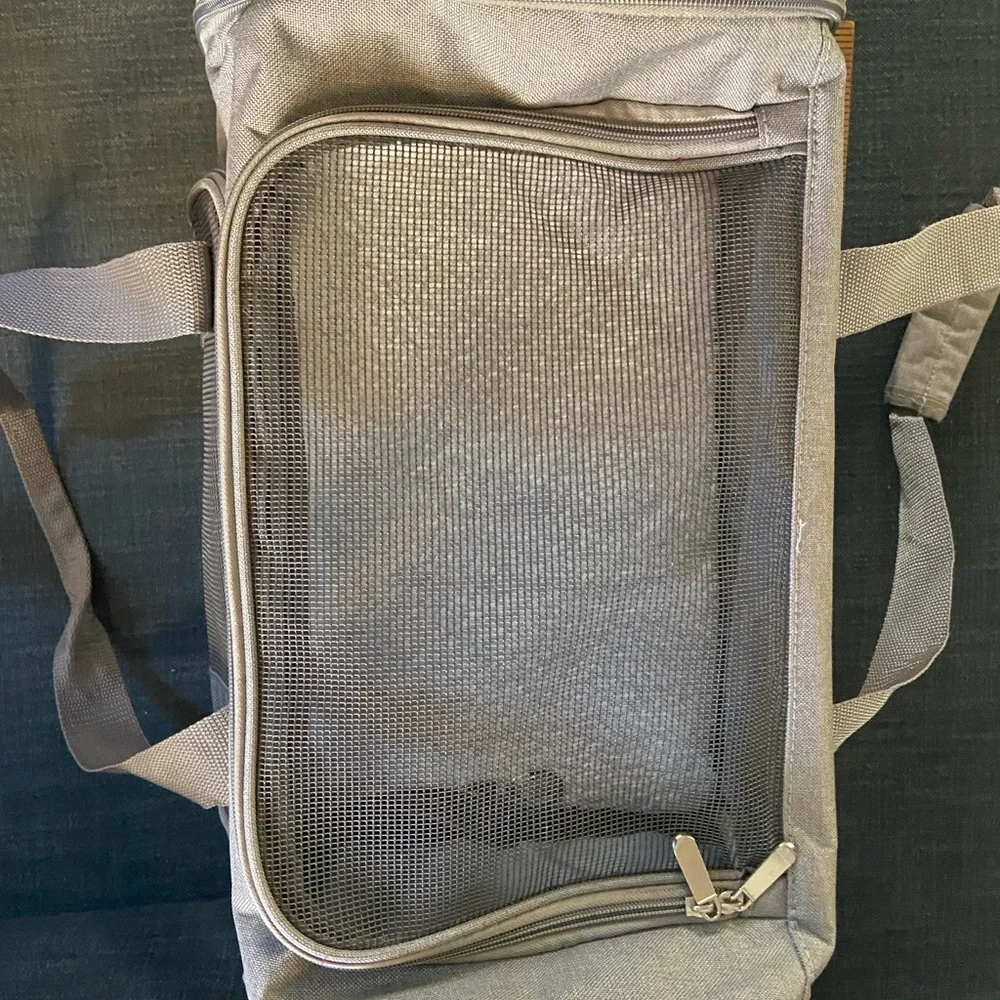 Gray Pet Carrier with Mesh Panels